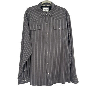 Poncho Pearl Snap Shirt Gray Stripe Long Sleeve Western Zip Pocket Size XXL